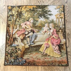Vintage Woven Tapestry Romantic Victorian French Scene 18”x 18.5”